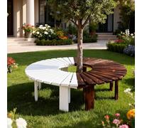 Whnoorher Envoltura de Banco de árbol | Banco de Ocio para jardín al Aire Libre | Asiento de Listones de Madera Maciza Resistente a la Intemperie | Bancos Redondo Decorativo(marrón,Round)