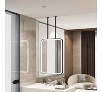 Whnoorher Espejo Colgante Cuadrado Negro Iluminado, Flotante, para Maquillaje, con luz LED, táctil, de Cristal HD, para Dormitorio, Pasillo, Sala de Estar y Entrada.(40cmx60cm)