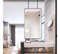 Whnoorher Espejo LED Cuadrado para Techo, Colgante, para tocador, Maquillaje, Grande, táctil, con Marco de Metal, Flotante, para Dormitorio, Sala de Estar y Entrada, Color Negro.(40cmx60cm)