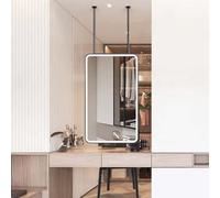 Whnoorher Espejos Colgantes Cuadrados de Techo para Sala de Estar, Espejo de Maquillaje Flotante Negro, Espejo táctil LED para Dormitorio, Armario de sobremesa(50cmx60cm)