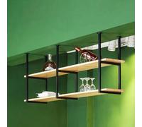 Whnoorher Estantes Colgantes de Techo, Estante Flotante de Madera con Marco de Metal, Soporte para Flores, Soporte para Copas de Vino, Estante de exhibición(2-Layer 140x30x80cm)