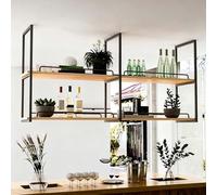 Whnoorher Estantes de Pared de Hierro Modernos, Soporte para Copas de Vino, Plantas, Flores, Estante Flotante de Madera de Dos Niveles para el hogar, cafetería y Bar.(Negro,120x30x80cm)