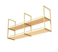 Whnoorher Estantes flotantes de Techo, Organizador Multiusos, Estante Organizador de Almacenamiento de Madera de 2 Niveles, estantería suspendida, Soporte para Flores y Vino(Gold,120x30x80cm)