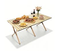 Whnoorher Mesa de Cocina para Exteriores con diseño encajable, Mesa de Campamento Resistente, mesas de Picnic Bajas portátiles Plegables de Acero al Carbono(marrón,86cmx59cmx45cm)