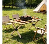 Whnoorher Mesa de Parrilla para Acampar al Aire Libre Mesa Enrollable Plegable portátil Mesas Impermeables de Acero al Carbono ultraligeras Diseño Resistente y Estable(Wood,120cm/3.9ft)