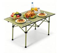 Whnoorher Mesa portátil para Acampar, Mesa Enrollable de Acero al Carbono, mesas auxiliares Plegables y livianas para cocinar al Aire Libre, para Fiestas en casa, Parrilla(Wood,54cmx51cmx50cm)