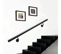 Whnoorher Pasamanos de Escalera Negro Moderno, Soportes de barandilla de Escalera montados en la Pared, Barra de Agarre Redonda de Hierro Forjado de Metal para Interiores, lofts(210cm)