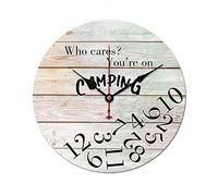 Who Cares You're on Camping relojes silenciosos y no tictac reloj de pared vintage para camper campista, regalos para amantes del campamento, remolque, dormitorio, campista, amante de 10 x 10 pulgadas