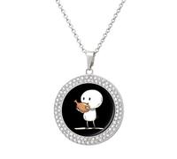 Who Loves Leg of Chicken - Collar con colgante de diamante redondo para mujer, regalo de joyería para hombres y cumpleaños, talla única, Metal