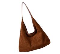 Whoasyst Amplio bolso de hombro informal para mujer, práctico bolso de mano de gamuza con interior espacioso estilo retro para uso diario esencial inspirado en Corea, Brown, One Size