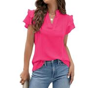 Whoasyst Blusa de trabajo casual con manga corta con cuello en V para mujer, blusa casual de trabajo de negocios, blusa de manga corta con volantes, cuello en V, elegante blusa, a, XL