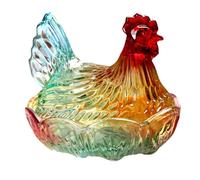 Whoasyst Caja de caramelos de cristal para gallina en nido, tarros de dulces con tapa, plato de caramelo, decoración de mesa, plato de postre, tarros de dulces con tapa decorativa