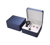 Whoasyst Caja de reloj de cuero para exhibición de joyas, organizador de collares, anillos de reloj, estuche de almacenamiento para hombres y mujeres, cuero de compromiso, organizador de regalos de