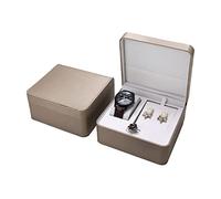 Whoasyst Caja de reloj de cuero para exhibición de joyas, organizador de collares, anillos de reloj, estuche de almacenamiento para hombres y mujeres, cuero de compromiso, organizador de regalos de