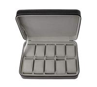 Whoasyst Caja de reloj portátil de cuero con 10 ranuras, organizador de exhibición, forro suave, bolsa con cremallera, viajes, joyería, relojes, organizador pequeño