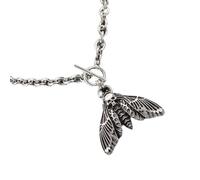 Whoasyst Collar de aleación con diseño único de polilla de la muerte, cadena ligera de 44 cm, joyería gótica para combinaciones de atuendos vanguardistas, collar gótico en forma de T