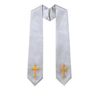 Whoasyst Cómoda estola reversible con bordado cruzado y borlas para pastores, sacerdotes, ceremonia religiosa, accesorio de doble cara para, gris, Talla única
