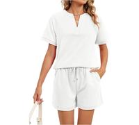 Whoasyst Conjunto casual de dos piezas con pantalones cortos y top para mujer, conjunto casual de pantalones cortos y top para mujer, blanco, L