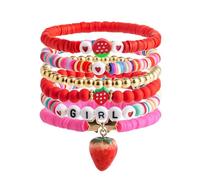 Whoasyst Divertida pulsera de arcilla suave con corazón de fresa y corazón multifuncional con cuentas elásticas para varios tamaños, accesorio de moda unisex, talla única, como se describe