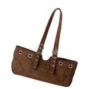 Whoasyst Elegante bolsa de hombro para mujer, inspirada en Corea, para motocicleta, con tela de gamuza, ligera, para uso diario, elegante bolso para las axilas, café, One Size