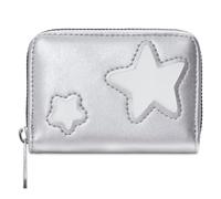 Whoasyst Elegante cartera compacta con patrón de estrellas, espaciosa, de piel sintética, tarjetero para viajes y uso diario, cartera de viaje, Silver