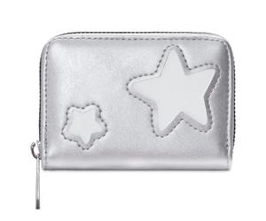 Whoasyst Elegante cartera compacta con patrón de estrellas, espaciosa, de piel sintética, tarjetero para viajes y uso diario, cartera de viaje, Silver