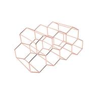 Whoasyst Estante de metal moderno para 7 botellas, diseño de panal de abeja, para almacenamiento de botellas, soporte hexagonal, cadena dorada