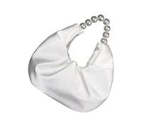 Whoasyst Grand Sateen Fog Bolso moldeado con cinturón de cadena desmontable, excelente para incidentes formales, excursiones informales, bolsa de satén permanente con entonación de piedra, White, One