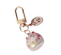 Whoasyst Japanese Styles - Llavero con colgante de dibujos animados de metal con diseño de gatos con campanas para bolsas y llaves de coche, llavero de gatos de la suerte, White