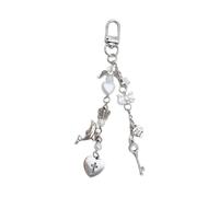 Whoasyst Llamativo llavero de corazón con mariposa y bajo de guitarra, delicado accesorio de cordón para teléfono, llavero único con corazón, Sección 2, Talla única