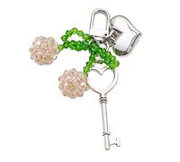 Whoasyst Práctico llavero hecho a mano con colgante de corazón de cerezas de cristal tejido a mano para accesorios modernos de uso diario llavero de mujer, a, Talla única