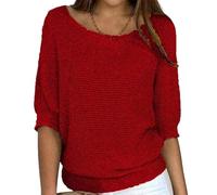 Whoasyst Suéteres ligeros para mujer, cuello en V, manga larga, tejido holgado, suéter de gran tamaño, manga larga, ligero, ajuste holgado, rosso, M