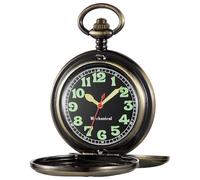 Whodoit Reloj de bolsillo mecánico de acero inoxidable de doble apertura para hombre, esfera digital romana, reloj de bolsillo mecánico para hombre, bronce, MW194, Moda