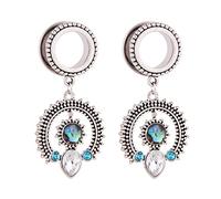 Whoiy 1 par de dilatadores de oreja de acero inoxidable de 6 mm a 30 mm con colgante de gota, dilatador de oreja de plata con circonita para mujer, 6mm, Acero inoxidable, Circonia cúbica