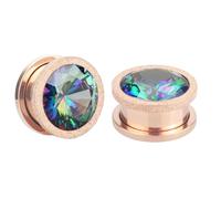 Whoiy 2 dilatadores de acero inoxidable, color oro rosa, 6 mm - 16 mm, doble dilatador con circonita grande, para mujeres y hombres, 6mm, Acero inoxidable, Circonia cúbica