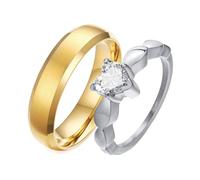 Whoiy Alianzas de boda de 6 mm, acero inoxidable, personalizadas, para él y ella, con corazón, circonitas, precio por pares, oro y plata con grabado, Damen 57 (18.1) & Herren 62 (19.7), Metal no