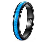 Whoiy Alianzas de boda negro azul para hombre, grabado, anillos de boda, tungsteno turquesa, 4 mm, joyería de moda, anillo para hombre, cúpula sin piedra, talla 49-65, 52 (16.6), Tungsteno, Sin piedra