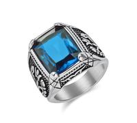Whoiy Alianzas de boda para hombre, plata y negro, 18 mm, acero inoxidable, grabado, retro, bisutería con circonitas, tallas 54-67, 60 (19.1), Acero inoxidable, Circonia cúbica