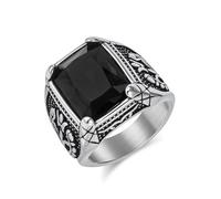 Whoiy Alianzas de boda para hombre, plata y negro, 18 mm, acero inoxidable, grabado, retro, bisutería con circonitas, tallas 54-67, 60 (19.1), Acero inoxidable, Circonia cúbica