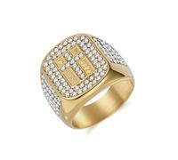 Whoiy Alianzas de boda plateada/oro con grabado, anillo de acero inoxidable, 21 mm, cruz para hombre, anillo de sellado, bisutería para hombre, talla 54-70, 60 (19.1), Acero inoxidable, Sin piedra