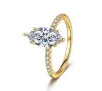 Whoiy Alianzas de oro amarillo con moissanite 2ct, anillo de boda de oro auténtico marquesa anillo de aniversario para mujer, 51 (16.2), Metal precioso Piedra preciosa, Moissanita