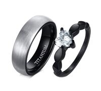 Whoiy Anillo de acero inoxidable de 6 mm de ancho, alianzas personalizadas, anillos de pareja, corazón, circonitas, anillos de boda, color plateado y negro con grabado para él y ella, Damen 62 (19.7
