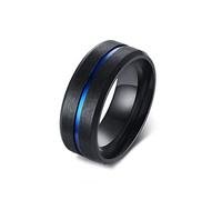 Whoiy Anillo de bisutería para hombre, negro, azul, 8 mm de ancho, anillo de boda, sin piedra, acero inoxidable, anillo de compromiso cepillado con nombre grabado para hombres, talla 54 - 67, 57 (18.1
