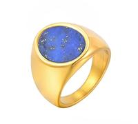 Whoiy Anillo de bisutería para hombre, plata/oro/negro, 17 mm de ancho, anillo de boda lapislázuli sin piedra, acero inoxidable, anillo de compromiso con nombre grabado para hombres, talla 52 - 67, 67