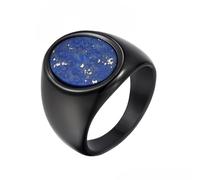 Whoiy Anillo de bisutería para hombre, plata/oro/negro, 17 mm de ancho, anillo de boda lapislázuli sin piedra, acero inoxidable, anillo de compromiso con nombre grabado para hombres, talla 52 - 67, 14