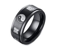 Whoiy Anillo de boda de 8 mm de ancho, negro sin piedra, anillo de acero inoxidable Spinner Yin Yang para hombre, anillo de compromiso con grabado personalizado, bisutería para hombres, tamaño 57-70
