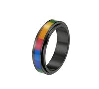 Whoiy Anillo de boda de acero inoxidable con grabado, 6 mm de ancho, anillos para hombre, antiansiedad, spinner, arco iris, anillos de compromiso, alianzas de boda, plata, oro/negro, personalizado