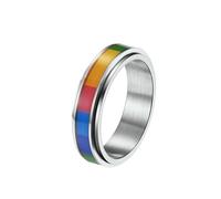 Whoiy Anillo de boda de acero inoxidable con grabado, 6 mm de ancho, anillos para hombre, antiansiedad, spinner, arco iris, anillos de compromiso, alianzas de boda, plata, oro/negro, personalizado
