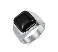 Whoiy Anillo de boda plateado/negro/oro con grabado, anillo de boda de acero inoxidable, 17 mm, piedra negra/ojo de tigre, anillo para hombre, bisutería para hombres, anillos talla 54-70, 57 (18.1