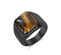 Whoiy Anillo de boda plateado/negro/oro con grabado, anillo de boda de acero inoxidable, 17 mm, piedra negra/ojo de tigre, anillo para hombre, bisutería para hombres, anillos talla 54-70, 67 (21.3
